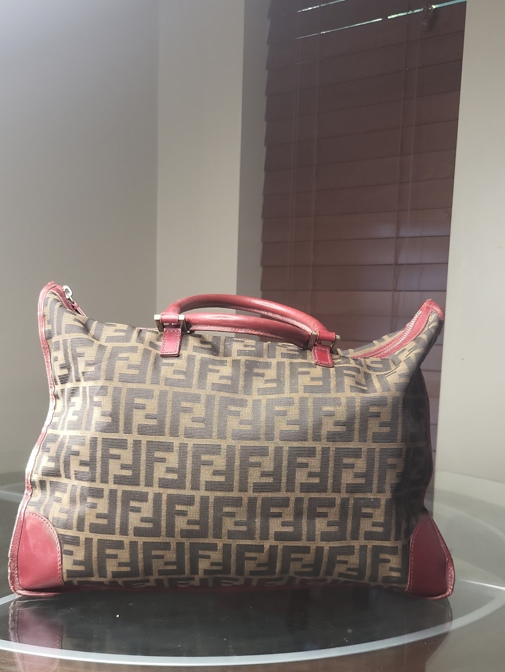 Fendi Brown Monogram Tote with Red Trim